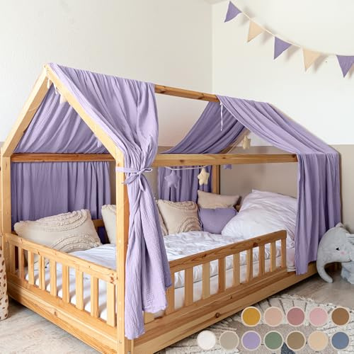 lilimaus Hausbett Himmel [in 12 Farben] Betthimmel Hausbett aus 100% | Baumwolle Musselin - Stoffhimmel für Hausbett Deko Mädchen & Jungen - Himmel für Hausbett Kinder - Bett Vorhang Kinderbett