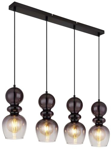 Dining Room Pendant Light 4-Bulb E27 Smoked Glass Matte Black