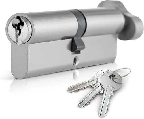 Euro Cylinder Door Lock, Chrome Thumb Turn Lock, Barrel with 3 Keys, Anti-Bump Security for UPVC Doors (45T/45(90mm))