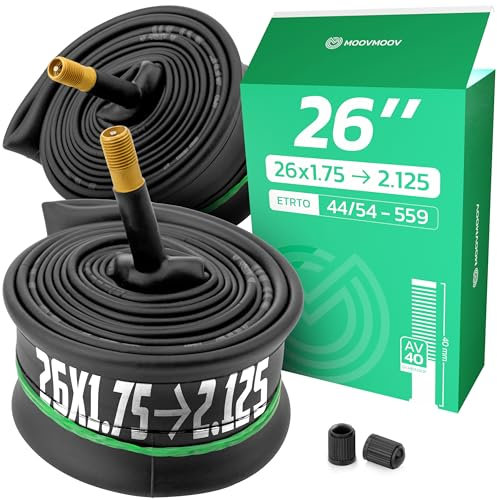 MOOVMOOV Cámara de Aire 26 Pulgadas - para Neumáticos 26x1.75, 26x1.85, 26x1.90, 26x1.95, 26x2.0, 26x2.10 y 26x2.125 (ETRTO 41-559 a 57-559) - Válvula Schrader - Pack de 2 - Bicicleta y MTB