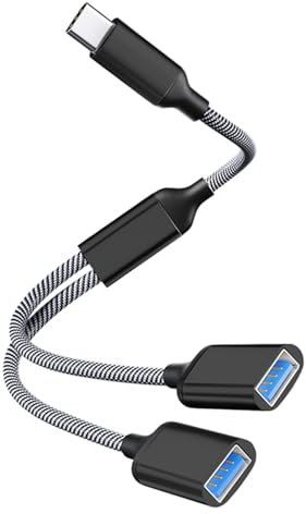 Câble Adaptateur USB-C vers Double USB A 2.0 Femelle, Adaptateur Type C vers USB A OTG, USB C Splitter, Dual USB C Port Hub, Compatible avec iPhone 15, MacBook, iPad Air, Surface, Xbox, Noir