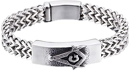 TQWSVUM Herren Edelstahl Freimaurer Armband, Mittelalter Handgemachte Geflochtene Freimaurer Symbol Armband Manschette Armreif, Master Mason Religiöser Schutz Schmuck