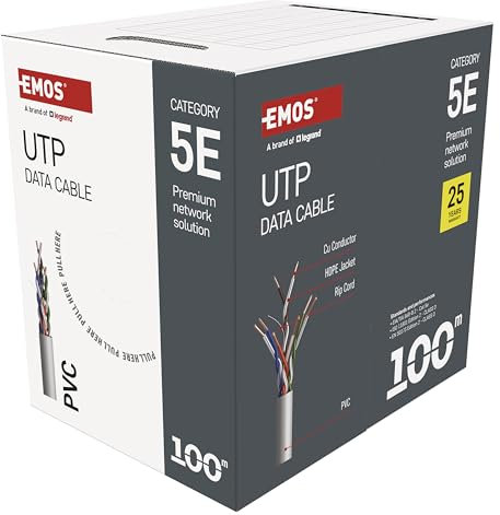 EMOS - Cavo di rete UTP CAT 5e, 100 m, PVC - Cavo patch UTP CAT5e - Cavo LAN Gigabit - Cavo Ethernet non schermato - per interni