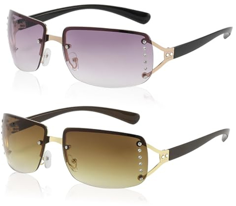 SAIIURV 2 Paar Sonnenbrille Damen, Erwachsene Retro Sonnenbrille Randlose Brille Vintage Damenbrille Damen Polarisiert Klassisch Groß Frauen Sonnenbrillen UV400 Schutzbrille Quadrat Brille