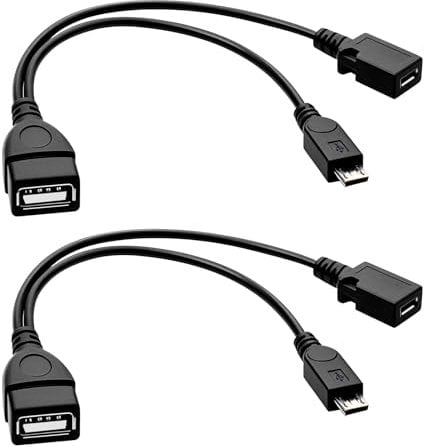 2 adattatori 2 in 1 da micro USB a USB (cavo OTG + cavo di alimentazione) per FireStick, porta OTG adattatore per Amazon Fire TV Stick 2 TV 3 4K Samsung Andriod Micro (nero)