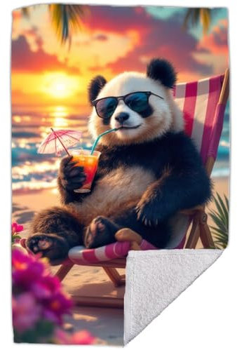 RPLUS Strandtuch 50 x 100 cm mit Panda-Motiv – Baumwolle, weich - Badetuch
