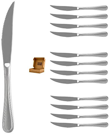 12 x Cuchillos de Carne - Cubiertos de Mesa Oxford - Envio 24 H - Cubiertos Elegantes de Acero inoxidable - Alar Cok - Anticorrosión y Desgaste - Uso Doméstico y Profesional - Steak (Cuchillo Carne)