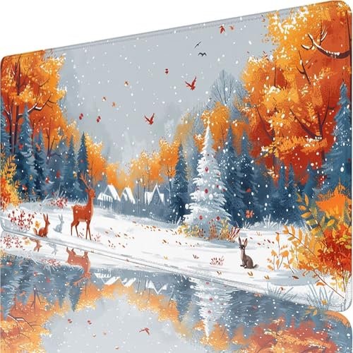 White Large Mouse Mat 1200x600x3mm, Snow Scene Gaming Mouse Pad, Extended Desk Mat with Stitched Edges, Waterproof Mousepad Improved Precision and Speed for Gaming Accessories and Gifts for Men 1-1950
