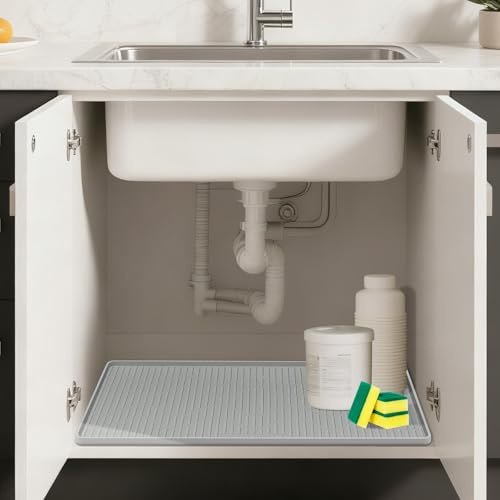 Kalolary - Tapete de silicona para debajo del fregadero, 36 x 24 pulgadas, impermeable, protector para debajo del fregadero, borde elevado, bandeja de goteo, organizador de silicona para armario de