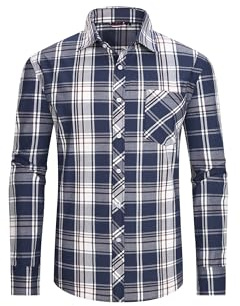 JupiterSecret Herren Freizeithemden Baumwolle Kariertes Button Down Hemd Business-Anzughemd mit Brusttasche