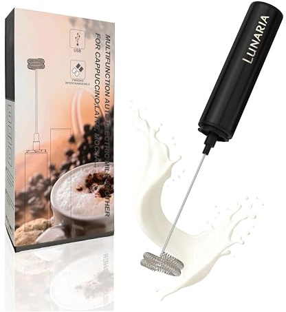 LUNARIA Elektrischer Milchaufschäumer Stab – Akku & USB – Handheld Milchschäumer Quirl Rührstab für Cappuccino, Latte Macchiato, Matcha Latte & Küche (Schwarz)