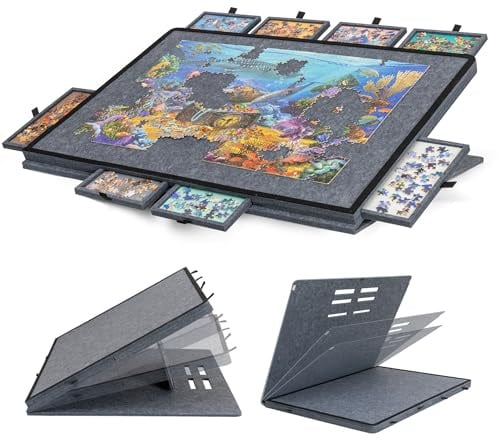 Becko US Tilting Puzzle Board with 2-in-1 Designed Stand & Cover, Lightweight Felt Storage Case with 8 Drawers for Adults, Portable Jigsaw Puzzle Table for Games Up to 1500 Pieces