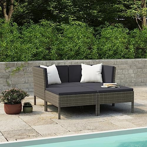 Frdhee Gartentisch Wetterfest Balkonmöbel, 4-TLG. Garten-Lounge-Set mit Auflagen Poly Rattan Grau für Garten, Balkon und Terrasse