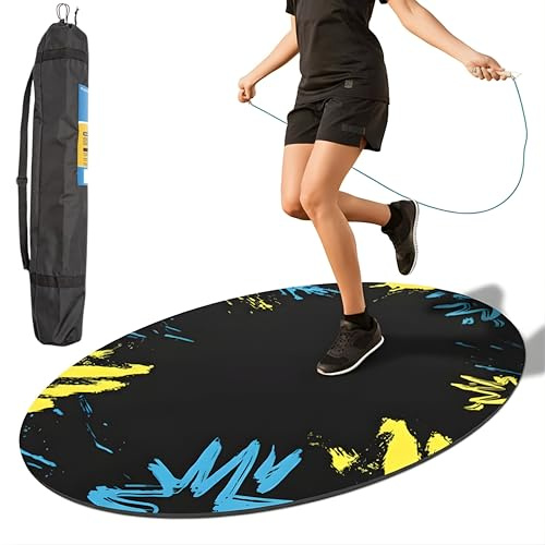 Springseil Matte – 6 mm dicke Springseilmatte für Indoor & Outdoor – rutschfeste Trainingsmatte für Seilspringen, Yoga & Fitness – ovale Sportmatte inkl. Tragetasche (Blau)