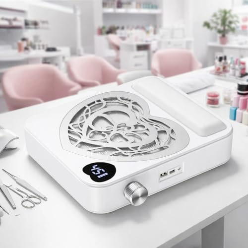 Professional Nail Dust Collector, Vacuum Fan Dust Collector with Reusable Filter Nail Salon Powerful Dust Collector, Nail Dust Extractor Manicure Pedicure Tool for Acrylic Nail Polishing, White