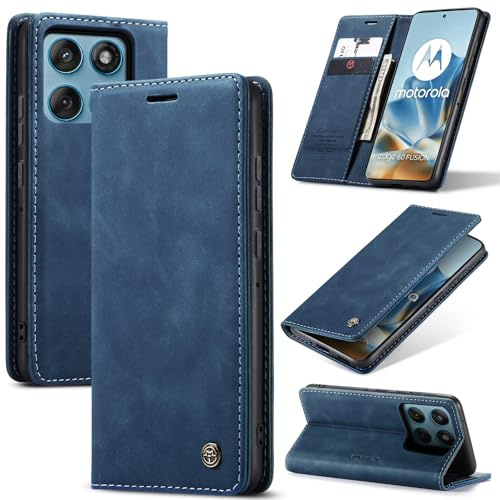 Azororo Cover per Motorola Moto Edge60 Fusion 5G, Premium PU Pelle Custodia, Magnetica Carta Fessura Portafoglio Case, Flip Cavalletto Custodia per Motorola Edge60 Fusion - Blu
