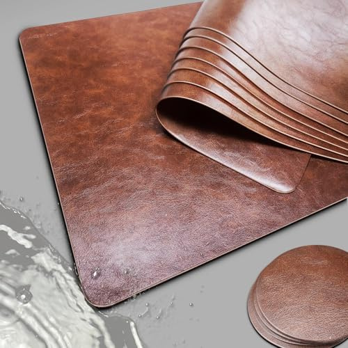 Platzdeckchen Abwaschbar, Hochwertige Tischsets Platzsets Abwaschbar 8er Set, Platzset Leder, Tisch Untersetzer Set Kunstleder rutschfest-Wasserdicht, Tisch Sets Modern für Esstisch(Braun,Rechteckig)