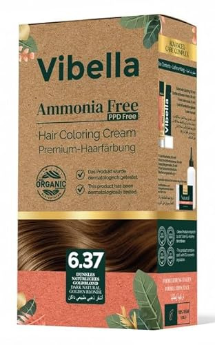 Vibella Haarfärbecreme Nr. 6.37 Dunkles Natürliches Goldblond – Premium-Haarfärbung ohne Ammoniak, Strahlende Farbbrillanz & zuverlässige Grauabdeckung, Mit Pflegeölen & Keratin