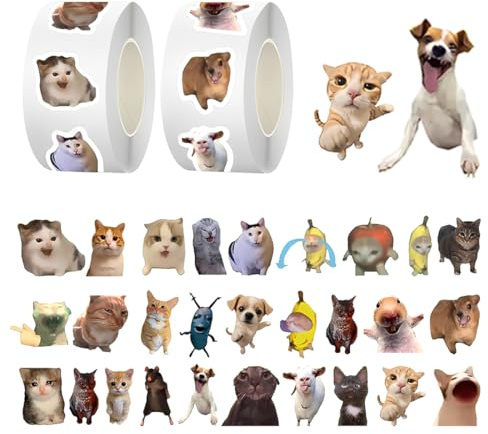 XEPWOLU 1000Pcs Cat Meme -Aufkleber Rollen, Katzen, Hunde, Tiere – Wasserdichte Aufkleber, Für Trinkflaschen, Laptops, Handys, Tagebücher, Das Perfekte Geschenk Für Ihren Besten Freund（B）