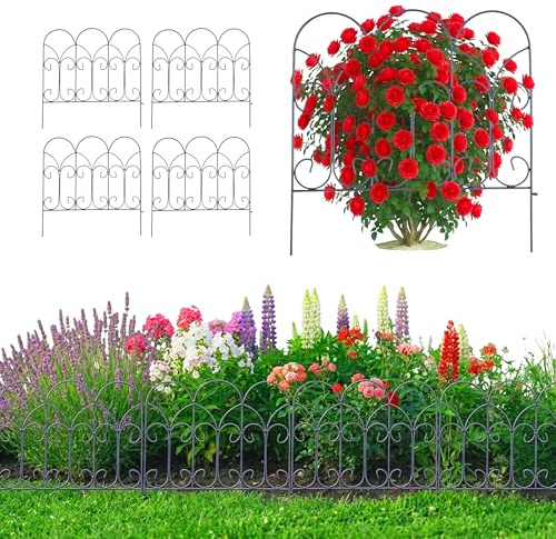 Relaxdays Beeteinfassung, 5er Set, Metall, HxB: 46 x 46 cm, Beetumrandung zum Stecken, Zierzaun Beet & Rasen, schwarz