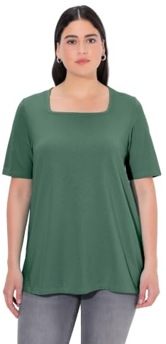 Ulla Popken Damen T-Shirt, A-Linie, Carré-Ausschnitt, Halbarm Shirt Tight