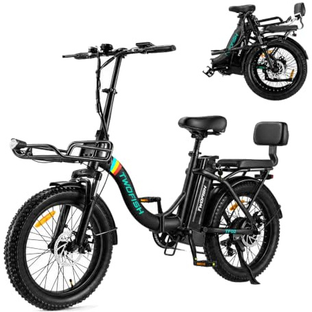TWOFISH Electric Bike for Adults, 20*3.0 Fat Tire Folding Electric Bicycle with 36V 17.8AH Removable Battery 7 Speed 25km/h 70-80km Range Disc Brake IP54 Waterproof, TF-2