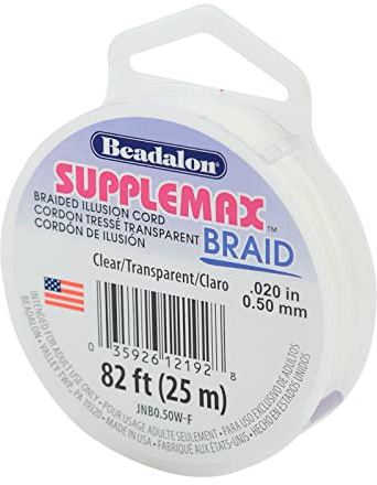 SuppleMax Braid Illusion Beading Cord, 0.50 mm / .020 in, Clear Braided Monofilament, 25 m / 82 ft