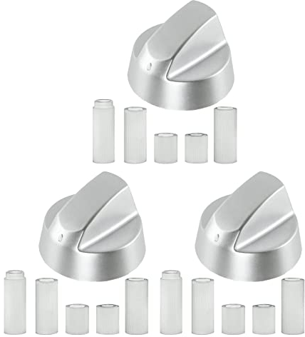 Spares2go Control Knobs/Dials for Indesit Oven Cooker & Hob (Pack of 3 + Adaptors, Silver)