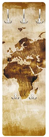 Bilderwelten Garderobe Vintage - No.CG75 Map of the World - Braun Beige, Größe HxB:105cm x 34cm