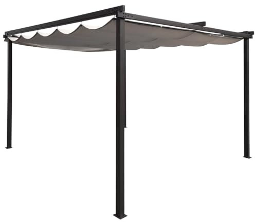 CHARLES BENTLEY 3Mx3M Outdoor Steel Pergola Style Gazebo, Modern, Garden, Patio, Grey, Canopy, Shower Resistant, Retractable Roof, Marquee, Polyester, For, Parties, BBQs, Easy Assembly (300x300x225cm)