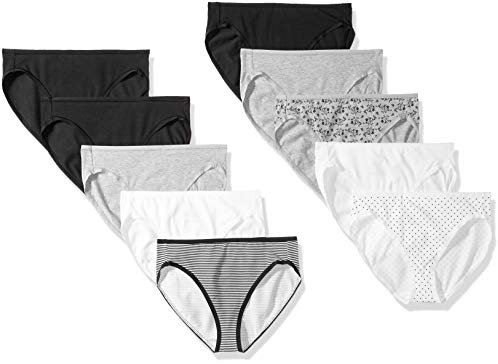 Amazon Essentials Women's Cotton High Leg Brief Underwear (Available in Plus Size), Breathable, Pack of 10, Neutral, 20