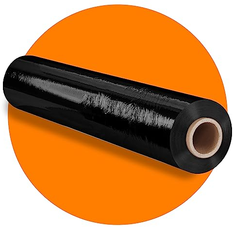 Stretch Pallet Plastic Shrink Wrap roll Black 400mm×300m 17mu(1Roll) Heavy Duty Strong Cling Film Water Moisture Proof Packaging for Industrial,Warehouse,House Moving,Luggage,Furniture Protect,Storage