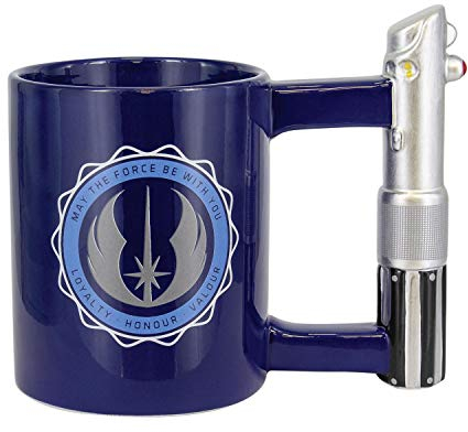 Paladone Star Wars JEDI ACADEMY Tasse LOYALTY HONOUR VALOUR blau, bedruckt, 100 % Keramik, Lichtschwert Griff, Fassungvermögen ca.450 ml., PP5057SW, Navy, Standard