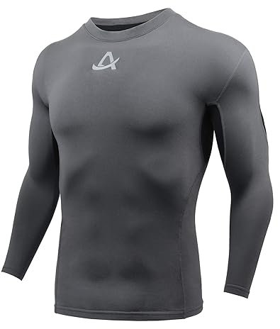 AMZSPORT Herren Kompressionsshirt Atmungsaktiv Langarm Funktionsshirts Schnell Trocknend Sportshirt Laufshirt, Grau Schwarz M