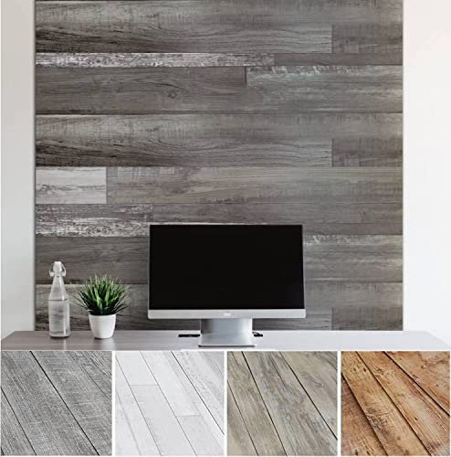 Urban Decor Wandpaneele, einfach abziehen und aufkleben, selbstklebende Fliesen für Küche, Schlafzimmer, Türen, Backsplash Planken mit Vintage-Bauernhaus-Holzmuster (grau)