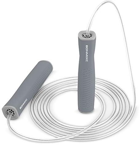 BONMIXC Speed Rope Springseil mit Kugellagern, Silikongriffen, Verstellbare Länge, Verschleißfestigkeit PVC mit Stahl, Erwachsene Fitness Fettverbrennungsübungen (Grau)
