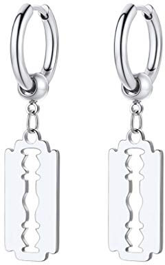 PROSTEEL Gotik Punk Huggie Ohrringe für Männer Frauen Edelstahl mini Creolen mit Rasierklinge Anhänger Damen Herren Ohr Piercing trendiger Schmuck für Ballabend Abschlussabend