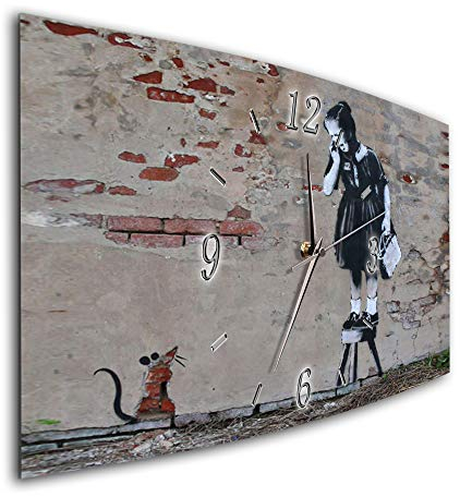 BM Funk Quarz Wanduhr Funkwanduhr Funkwanduhren Funkuhr Funkuhren kein Ticken lautlos geräuschlos leise modern ohne Tickgeräusche groÃŸ XXL Wohnzimmer Küche Streetart Kunst Banksy 103-1a
