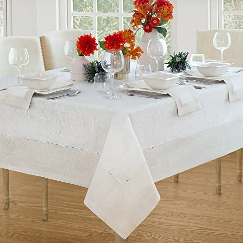 Villeroy & Boch Leinen-Tischdecke, rund, 228,6 cm, Weißgold