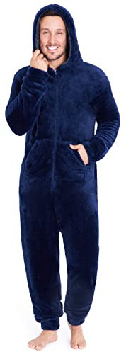 CityComfort Pigiama Intero Uomo - Pigiami Invernali Uomo in Pile M-3XL (XL, Blu)
