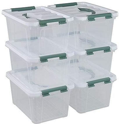 Leendines Set of 6 Clear Storage Boxes with Lid, Plastic Small Boxes, 7 Liters