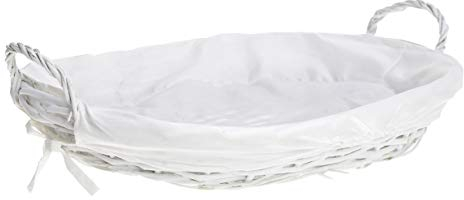 HERSIG - Bandeja Mimbre Natural | Cesta Mimbre Ovalada con Forro y Asas - 45 x 33 x 7 cm - Blanco
