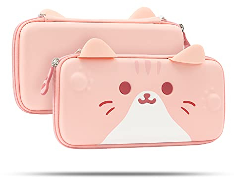 GeekShare Katzenohren Tragetasche Kompatibel mit Switch/Switch OLED – Tragbare Hardshell Slim Reisetasche passend für Switch Konsole & Spielzubehör – Eine abnehmbare Handschlaufe (Rosa)