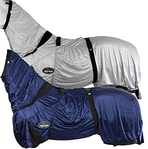 Marengos - Ekzemerdecke mit Halsteil & Bauchlatz – Fliegendecke aus feinmaschigem Gewebe – Schutz v. Insekten – doppelter Frontverschluss & Gehfalte – Pferdedecke in Silbergrau – 115cm