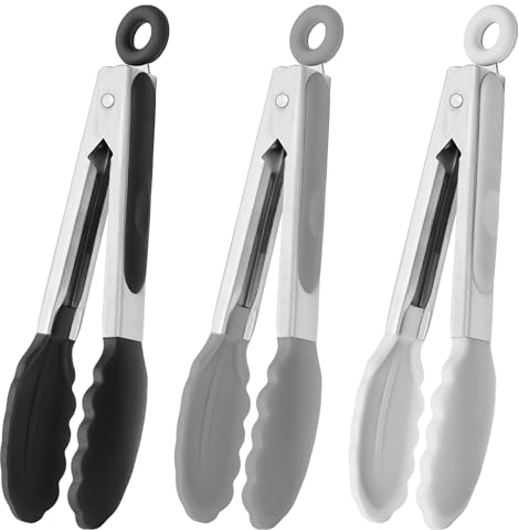 HINMAY Pequeñas pinzas de silicona de 7 pulgadas, juego de 3 unidades (negro gris blanco)