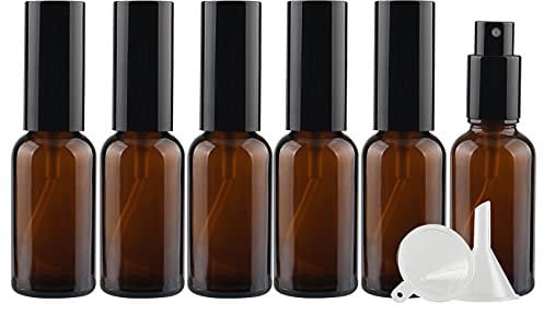 ZEOABSY 6 Pcs 30ml Empty Brown Glass with Fine Mist Spray Bottles Travel Portable Small Refillable Amber Sprayer Bottles with Black Pump Head for Cosmetic Perfume Containers, with 2X Funnel