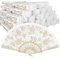 Yalikop Rose Lace Floral Hand Fans Retro Elegant Chinese Folding Fan White Vintage Bridal Handheld Dancing Fan Props for Wedding Party Church Ladies Girls Favors (Gold, 48 Pieces)