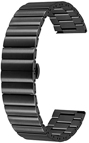 Kai Tian Horizontale Streifen Uhrenarmband 20mm Edelstahl Metall Armband Schnellverschluss Schwarz für Damen Herren