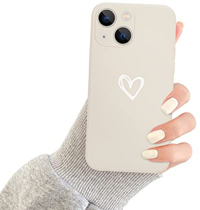 Newseego Case Compatible with iPhone 13 Mini Stylish Cute Love Pattern Soft Liquid Silicone Case Flexible Lightweight Anti-fingerprint Bumper Shockproof Protective Cover for iPhone 13 Mini-White
