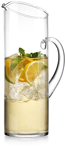 Glavers Pichet à eau en verre transparent avec bec verseur facile à verser – Élégante carafe de service pour jus, cocktail, sangria, limonade et soda Passe au lave-vaisselle